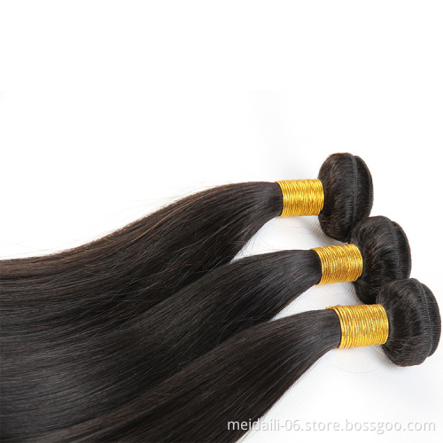 Brazilian virgin hair double drawn natural color silky straight 3bundles with closure 3+1 human hair extensions